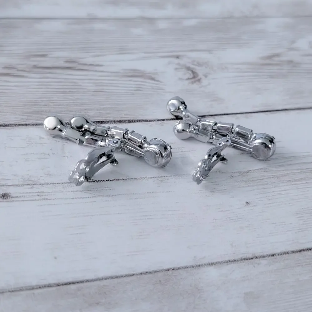 Vintage Clip On Earrings Clear Gem Dangle 1.5